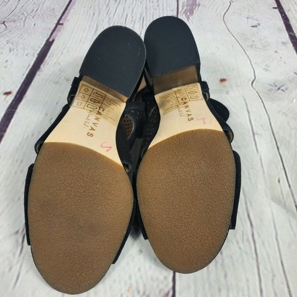 Lands End Canvas Women's Size 7 Black Suede Perforated aheels Sandals - Picture 8 of 8